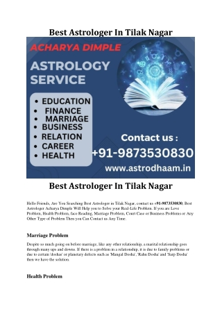 Best Astrologer In Tilak Nagar  91-9873530830