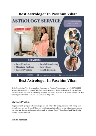 Best Astrologer In Paschim Vihar 9873530830