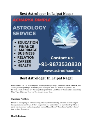 Best Astrologer In Lajpat Nagar  91-9873530830