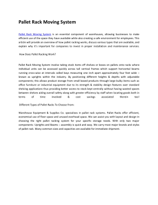 Pallet Rack Moving System PDF