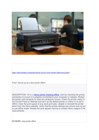 How do you fix a Xerox printer offline?