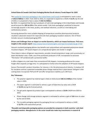 United States & Canada Cold Chain Packaging Market