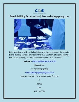 Brand Building Services Usa  Cosmarketingagency