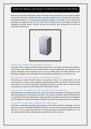 Transform Your Workspace with Snapmaker The Ultimate 3D Printer and Air Purifier Solution