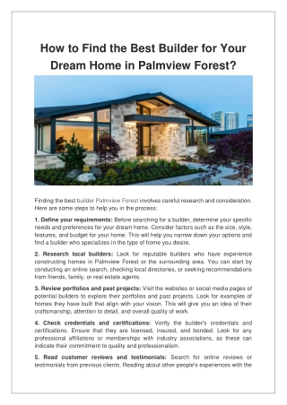 How to Find the Best Builder for Your Dream Home in Palmview Forest