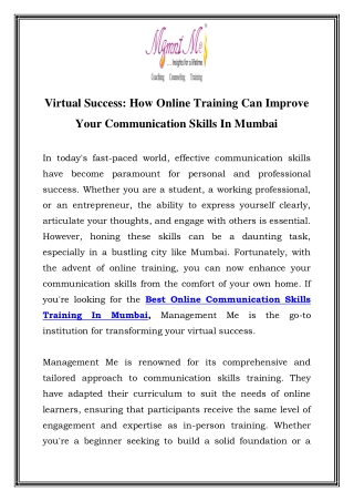 Best Online Communication Skills Training in Mumbai Call-7428590012