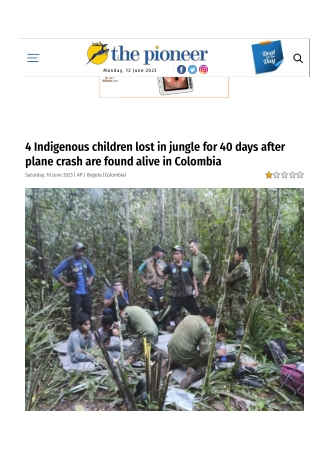 4 Indigenous children lost in jungle for 40 days after plane crash are found alive in Colombia