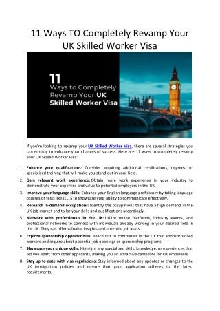 11 Ways To Completely Revamp Your UK Skilled Worker Visa