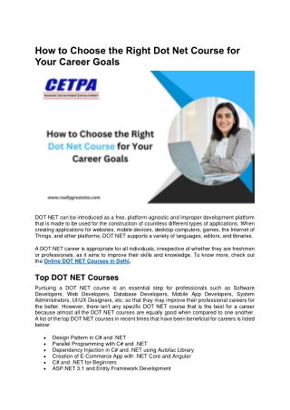 How to Choose the Right Dot Net Course for Your Career Goals