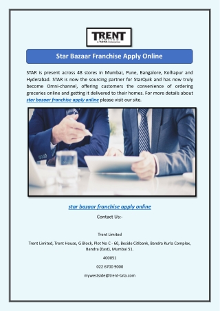 Star Bazaar Franchise Apply Online