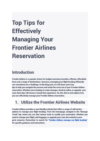 Top Tips for Effectively Managing Your Frontier Airlines Reservation (1)