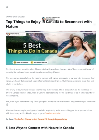 Top things to enjoy in Canada - Talent Connected Worldwide