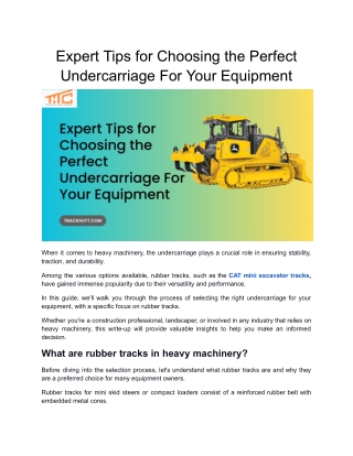 Expert Tips for Choosing the Perfect Undercarriage For Your Equipment