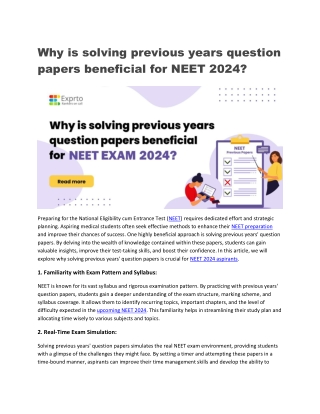 Why is solving previous years question papers beneficial for NEET 2024
