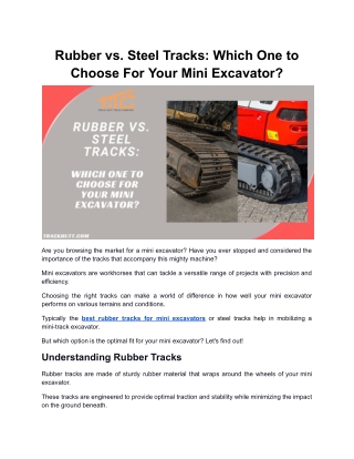 Rubber vs. Steel Tracks: Which One to Choose For Your Mini Excavator?