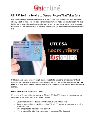 UTI PSA Login: a Service to General People That Takes Care