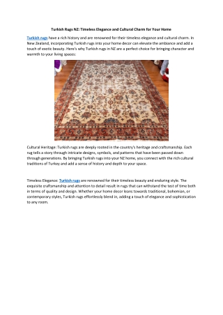 Turkish Rugs NZ Timeless Elegance and Cultural Charm for Your Home