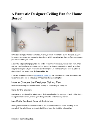 A Fantastic Designer Ceiling Fan for Home Decor