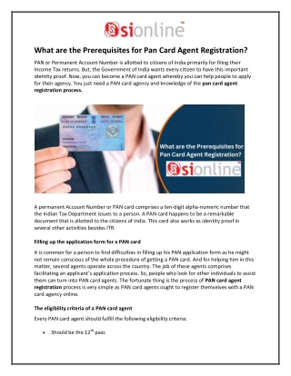 What are the Prerequisites for Pan Card Agent Registration?