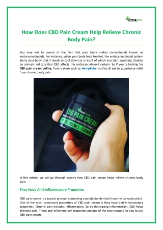 How Does CBD Pain Cream Help Relieve Chronic Body Pain?