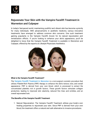 Rejuvenate Your Skin with the Vampire Facelift Treatment in Warrenton and Culpeper