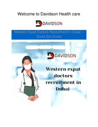 Western Expat Doctors Recruitment in Dubai - David Son Dubai