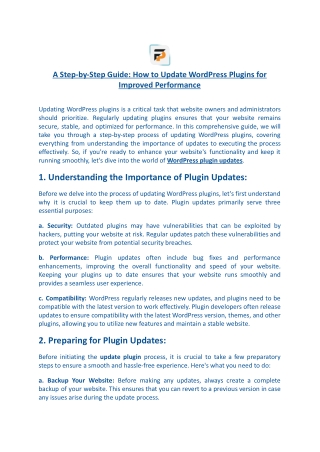 A Step-by-Step Guide How to Update WordPress Plugins for Improved Performance