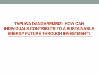 Tapuwa Dangarembizi – How can individuals contribute to a sustainable energy future through investment