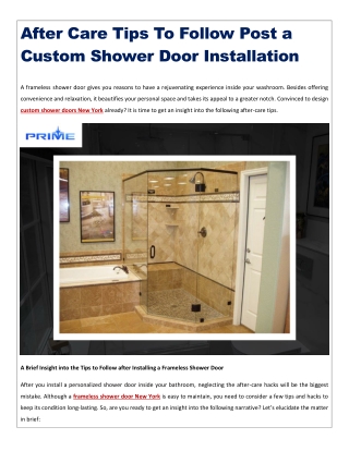 After Care Tips To Follow Post a Custom Shower Door Installation
