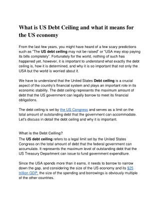 What is US Debt Ceiling and what it means for the US economy