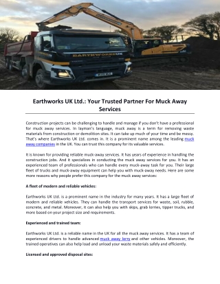 Earthworks UK Ltd- Your Trusted Partner For Muck Away Services