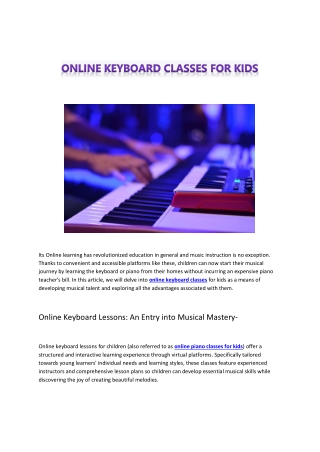 Online Keyboard Classes for Kids