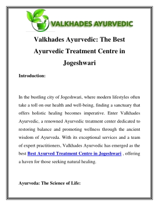 Best Ayurved Treatment Centre in Jogeshwari  Call-9870270610