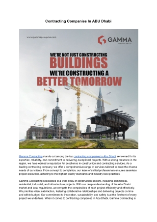 Contracting Companies In ABU Dhabi | Gamma Contracting