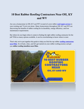 10 Best Rubber Roofing Contractors Near OH, KY and WV