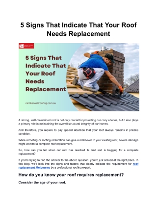 5 Signs That Indicate That Your Roof Needs Replacement