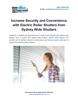 Increase Security and Convenience with Electric Roller Shutters from Sydney Wide Shutters