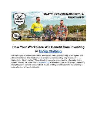 How Your Workplace Will Benefit from Investing in Hi-Vis Clothing