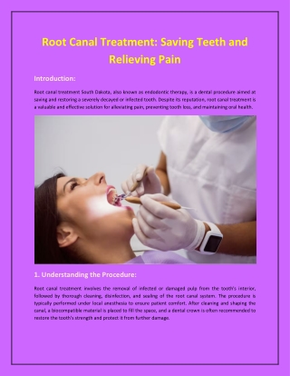Root Canal Treatment: Saving Teeth and Relieving Pain