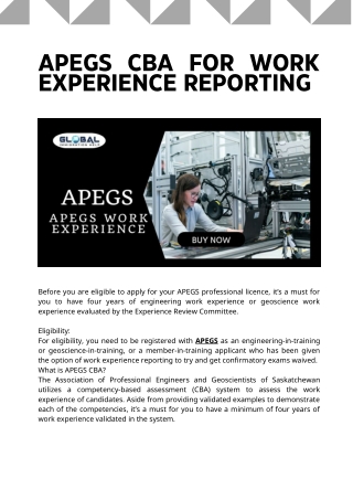 APEGS CBA FOR WORK EXPERIENCE REPORTING