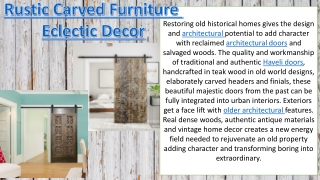 Rustic Carved Furniture  Eclectic Decor