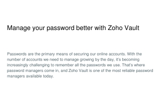 Manage your password better with Zoho Vault