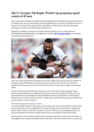 Fiji Vs Georgia Fiji Rugby World Cup preparing squad consist of 45 men