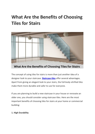 What Are the Benefits of Choosing Tiles for Stairs