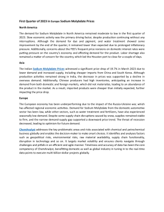First Quarter of 2023 in Europe Sodium Molybdate Prices