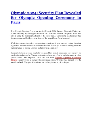 Olympic 2024 Security Plan Revealed for Olympic Opening Ceremony in Paris