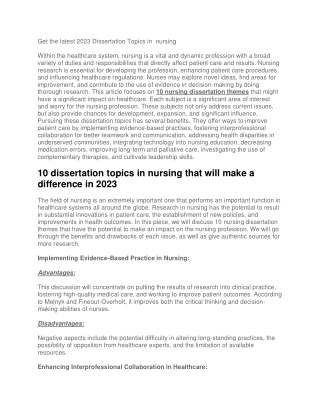 Get the latest 2023 Dissertation Topics in  nursing