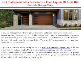 Get Professional After Sales Service From Experts Of Scott Hill Reliable Garage Door