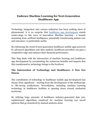 Embrace Machine Learning for Next-Generation Healthcare Apps