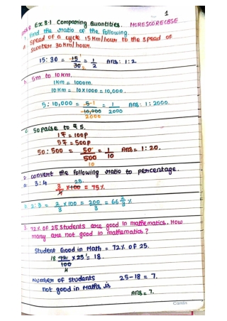 class 8 chapter 8 Ex 8.1 comparing quantities